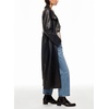 image:imagechouyatou Womens Lapel Pu Faxu Leather Jacket Belted Long Trench CoatBlack