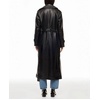 image:imagechouyatou Womens Lapel Pu Faxu Leather Jacket Belted Long Trench CoatBlack