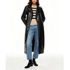 image:imagechouyatou Womens Lapel Pu Faxu Leather Jacket Belted Long Trench CoatBlack