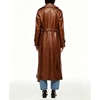 image:imagechouyatou Womens Lapel Pu Faxu Leather Jacket Belted Long Trench CoatBrown