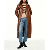 image:imagechouyatou Womens Lapel Pu Faxu Leather Jacket Belted Long Trench CoatBrown