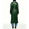 image:imagechouyatou Womens Lapel Pu Faxu Leather Jacket Belted Long Trench CoatDark Green
