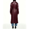 image:imagechouyatou Womens Lapel Pu Faxu Leather Jacket Belted Long Trench CoatDark Red