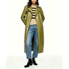 image:imagechouyatou Womens Lapel Pu Faxu Leather Jacket Belted Long Trench CoatGreen