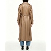 image:imagechouyatou Womens Lapel Pu Faxu Leather Jacket Belted Long Trench CoatKhaki