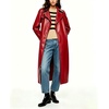 image:imagechouyatou Womens Lapel Pu Faxu Leather Jacket Belted Long Trench CoatRed