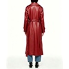 image:imagechouyatou Womens Lapel Pu Faxu Leather Jacket Belted Long Trench CoatRed