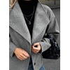 image:imagechouyatou Womens Short Wool Blend Coat Lapel Loose Casual Cropped JacketLight Grey