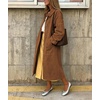 image:imagechouyatou Womens Single Breasted Faux Suede Trench Coat Long Suede Leather Jacket Casual Lapel Pea Coat OvercoatCamel
