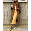 image:imagechouyatou Womens Single Breasted Faux Suede Trench Coat Long Suede Leather Jacket Casual Lapel Pea Coat OvercoatCamel