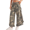 image:imagechouyatou Women Camo Ruffle Wide Leg Jeans Baggy Y2K Cropped Ankle PantsYellow Camo