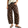 image:imagechouyatou Womens Boho Floral Barrel Jeans High Waisted Denim Ankle PantsCoffee