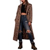 image:imagechouyatou Womens Fall Winter Faux Suede Leopard Trench Coat Notch Lapel Double Breasted Mid Long OvercoatKhaki Leopard