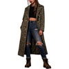 image:imagechouyatou Womens Fall Winter Faux Suede Leopard Trench Coat Notch Lapel Double Breasted Mid Long OvercoatLeopard
