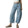 image:imagechouyatou Womens Floral Printed Barrel Jeans Y2K Cropped Denim PantsLight Blue