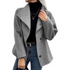 image:imagechouyatou Womens Short Wool Blend Coat Lapel Loose Casual Cropped JacketLight Grey