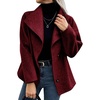image:imagechouyatou Womens Short Wool Blend Coat Lapel Loose Casual Cropped JacketRed