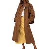 image:imagechouyatou Womens Single Breasted Faux Suede Trench Coat Long Suede Leather Jacket Casual Lapel Pea Coat OvercoatCamel