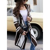 image:imageCHOUAYTOU Womens Irregular Drape Open Front Striped Hooded Cardigan Sweater Boho Casual Coatigan CoatBrown