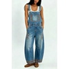 image:imagechouyatou Women Denim Bib Overall Barrel Embroidery Print Jean JumpsuitBoho Blue