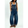 image:imagechouyatou Women Denim Bib Overall Barrel Embroidery Print Jean JumpsuitBoho Dark Blue