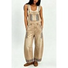 image:imagechouyatou Women Denim Bib Overall Barrel Embroidery Print Jean JumpsuitBoho Khaki