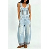 image:imagechouyatou Women Denim Bib Overall Barrel Embroidery Print Jean JumpsuitBoho Light Blue
