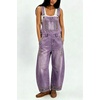 image:imagechouyatou Women Denim Bib Overall Barrel Embroidery Print Jean JumpsuitBoho Purple