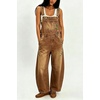 image:imagechouyatou Women Denim Bib Overall Barrel Embroidery Print Jean JumpsuitFloral Brown