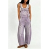 image:imagechouyatou Women Denim Bib Overall Barrel Embroidery Print Jean JumpsuitFloral Purple