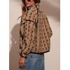 image:imagechouyatou Women Floral Fleece Jacket Stand Collar Sherpa Sweatshirt CoatKhaki