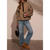 image:imagechouyatou Women Floral Fleece Jacket Stand Collar Sherpa Sweatshirt CoatKhaki