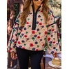 image:imagechouyatou Women Floral Fleece Jacket Stand Collar Sherpa Sweatshirt CoatLight Khaki