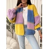 image:imagechouyatou Womens 2025 Fall Trendy Color Block Cardigan Open Front Chunky Knit Sweater JacketYellow