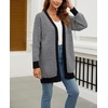 image:imagechouyatou Womens 2025 Striped Herringbone Knit Cardigan Open Front Contrast Color Mid Long Sweater CoatBlack