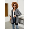 image:imagechouyatou Womens 2025 Striped Herringbone Knit Cardigan Open Front Contrast Color Mid Long Sweater CoatBlack