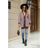 image:imagechouyatou Womens 2025 Striped Herringbone Knit Cardigan Open Front Contrast Color Mid Long Sweater CoatRed