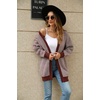 image:imagechouyatou Womens 2025 Striped Herringbone Knit Cardigan Open Front Contrast Color Mid Long Sweater CoatRed