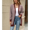 image:imagechouyatou Womens 2025 Striped Herringbone Knit Cardigan Open Front Contrast Color Mid Long Sweater CoatRed
