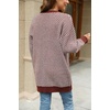 image:imagechouyatou Womens 2025 Striped Herringbone Knit Cardigan Open Front Contrast Color Mid Long Sweater CoatRed