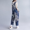 image:imagechouyatou Womens Baggy Wide Leg Linen Overall Trousers Loose Splicing Cotton Jumpsuit Pant with PocketsBlue