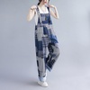 image:imagechouyatou Womens Baggy Wide Leg Linen Overall Trousers Loose Splicing Cotton Jumpsuit Pant with PocketsBlue