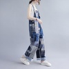 image:imagechouyatou Womens Baggy Wide Leg Linen Overall Trousers Loose Splicing Cotton Jumpsuit Pant with PocketsBlue