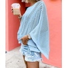 image:imagechouyatou Womens Boho Batwing Sleeve Crochet Sweater Short Sleeve Sweater Top Knit Beach Cover UpBlue