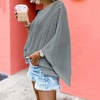 image:imagechouyatou Womens Boho Batwing Sleeve Crochet Sweater Short Sleeve Sweater Top Knit Beach Cover UpGrey