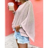 image:imagechouyatou Womens Boho Batwing Sleeve Crochet Sweater Short Sleeve Sweater Top Knit Beach Cover UpPink