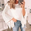 image:imagechouyatou Womens Boho Batwing Sleeve Crochet Sweater Short Sleeve Sweater Top Knit Beach Cover UpWhite