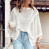 image:imagechouyatou Womens Boho Batwing Sleeve Crochet Sweater Short Sleeve Sweater Top Knit Beach Cover UpWhite