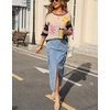 image:imagechouyatou Womens Color Block Striped Long Sleeve Sweaters Daisy Flower Pullover Sweater Jumper TopsPink Green