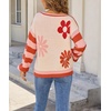 image:imagechouyatou Womens Color Block Striped Long Sleeve Sweaters Daisy Flower Pullover Sweater Jumper TopsRed Orange